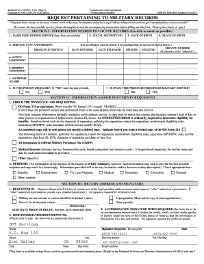 Standard Form 180 Request for Military Records