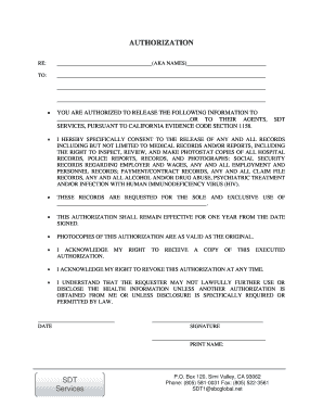 California Medical Records Authorization Form