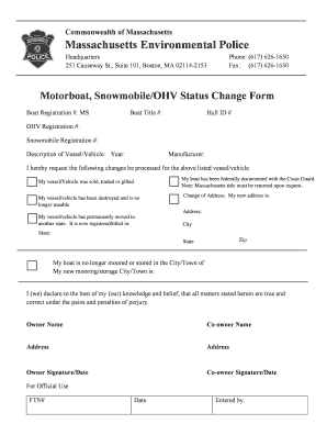Massachusetts Motorboat Snowmobile Status Change Form