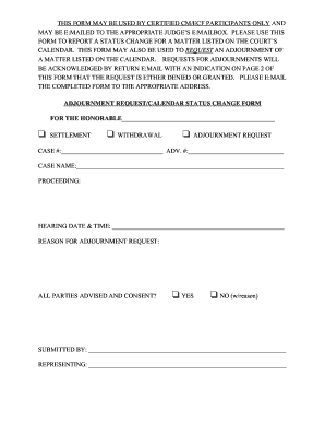 Adjournment Request/Calendar Status Change Form