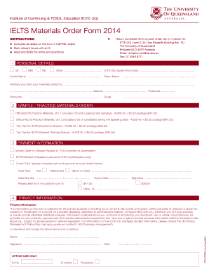 IELTS Materials Order Form