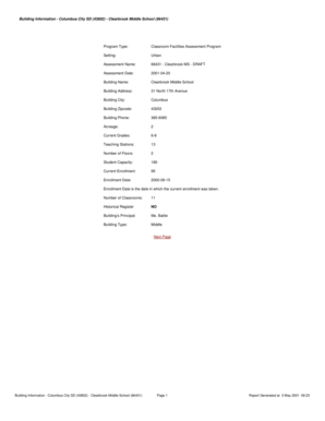 Building Information - Columbus City SD 43802 - Clearbrook Middle School 66431