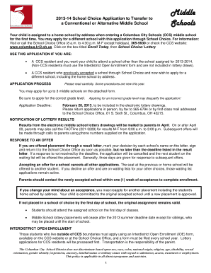 2013-2014 Columbus City Schools Middle School Choice Application
