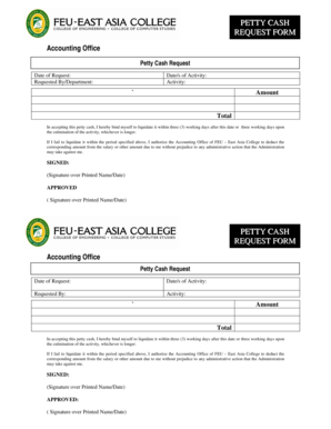 Petty Cash Request Form (50KB, PDF Document) - FEU East Asia ... - feu-eastasia edu