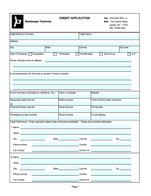 Bamberger Polymers Credit Application