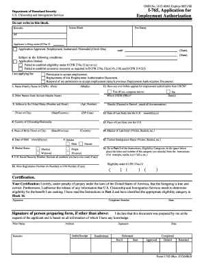 USCIS Form I-765 Application for Employment Authorization