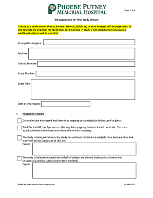 IRB Application for Final Study Closure