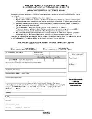 Application for Certified Copy of Birth Record