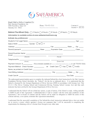 Georgia Behind-the-Wheel Driving Instruction Agreement