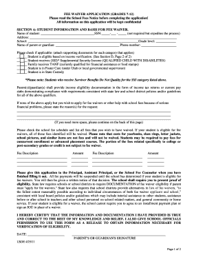 Fee Waiver Application for School Fees