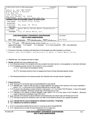 California Case Management Conference Questionnaire