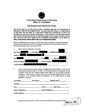 US Department of Education Discrimination Complaint Form