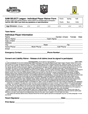 SAM Select League Individual Player Waiver Form