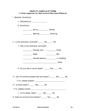 Cruelty Complaint Form