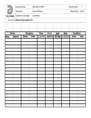 Delivery Vehicle Condition Form