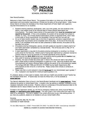 Illinois Student Health Examination Form