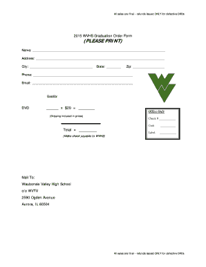 Order Form for Graduation DVD - Waubonsie Valley High School