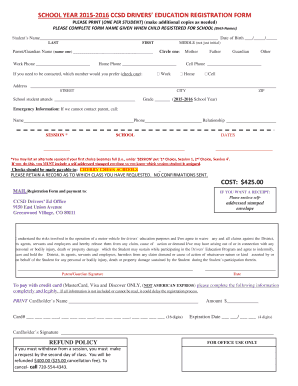 CCSD Drivers Education Registration Form
