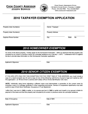 Cook County Homeowner and Senior Citizen Exemption Application