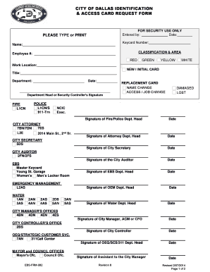 City of Dallas Identification & Access Card Request Form