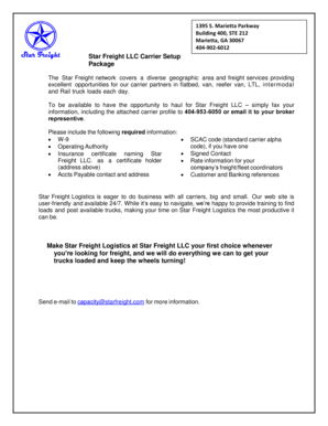 Star Freight LLC Carrier Setup Form