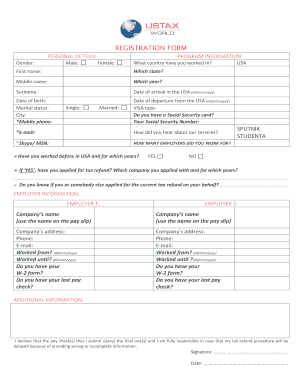 US Tax Refund Registration Form