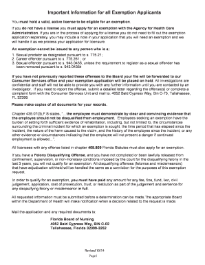 Florida Nursing Exemption Application