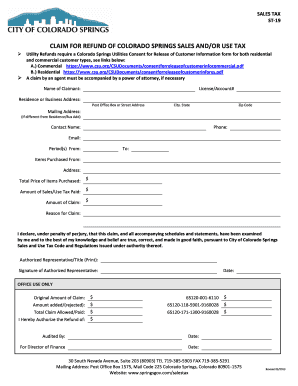 Colorado Springs Sales Tax Refund Claim Form