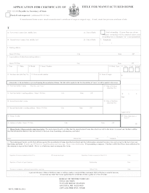 Application for Certificate of Title for Manufactured Home