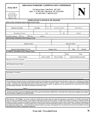 Arkansas Employee Notice of Injury Form AR-N