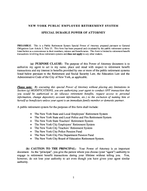 New York Public Employee Retirement System Special Durable Power of Attorney
