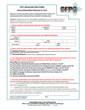 Parent/Guardian Refusal to Test (Opt-out) Form - sfps