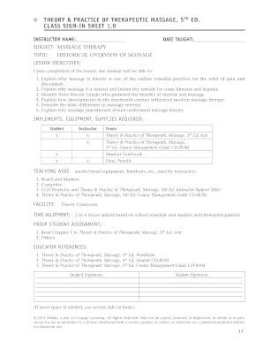 Massage Therapy Class Sign-In Sheet