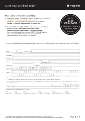 Hotpoint Premium Cashback Claim Form