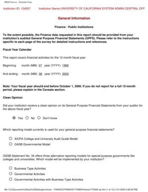 IPEDS Finance Survey Form