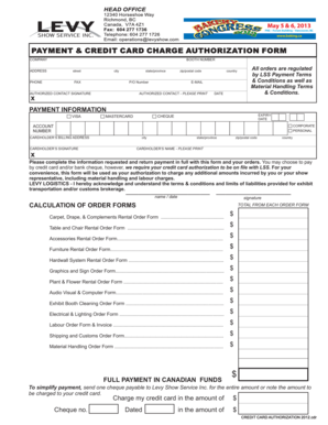 Payment and Credit Card Authorization Form