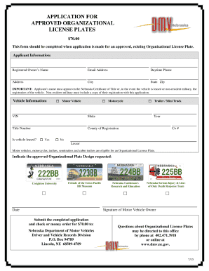 Nebraska Organizational License Plate Application