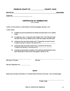 Ohio Certificate of Termination