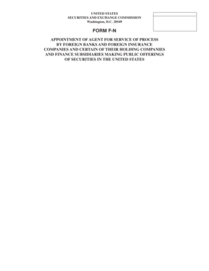 Form F-N. Appointment of agent for service of process by foreign banks and foreign insurance companies - sec