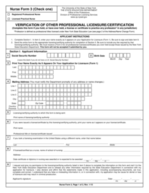 Nurse Form 3 - Verification of Other Professional Licensure/Certification