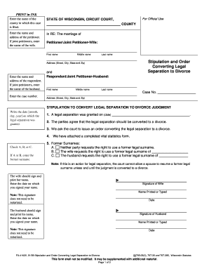 Wisconsin Stipulation and Order Converting Legal Separation to Divorce
