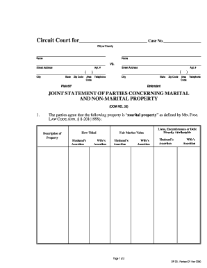 Joint Statement of Marital and Non-Marital Property