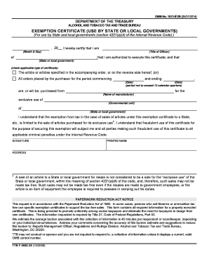 Alcohol and Tobacco Tax and Trade Bureau Exemption Certificate