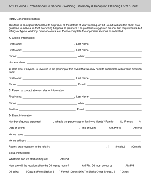 Wedding Ceremony & Reception Planning Form