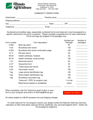 Commodity Order Form for Veterinary Supplies