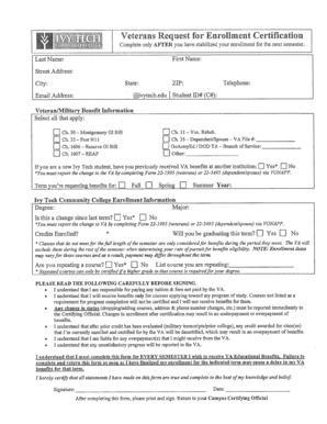Veterans Request for Enrollment Certification