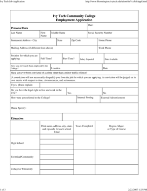Ivy Tech Community College Employment Application