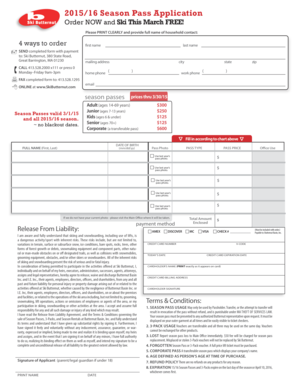 Ski Butternut Season Pass Application