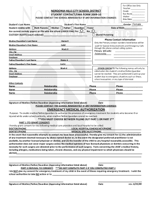 Student Contact and Emergency Medical Authorization Form