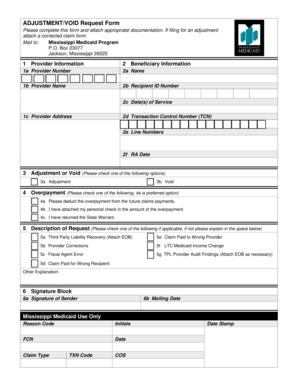 Mississippi Medicaid Adjustment/Void Request Form